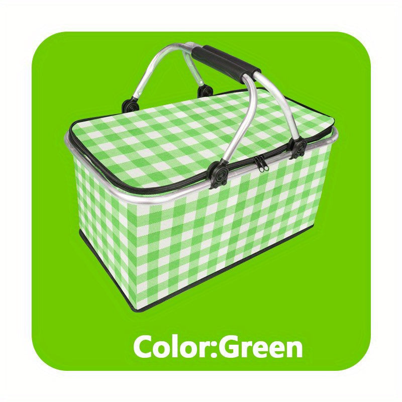 30L Plaid Pattern Picnic Storage Basket Lightweight Handbag