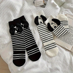 Cartoon Dog Striped Socks Women's Stockings Comfy & Mid Tube Socks