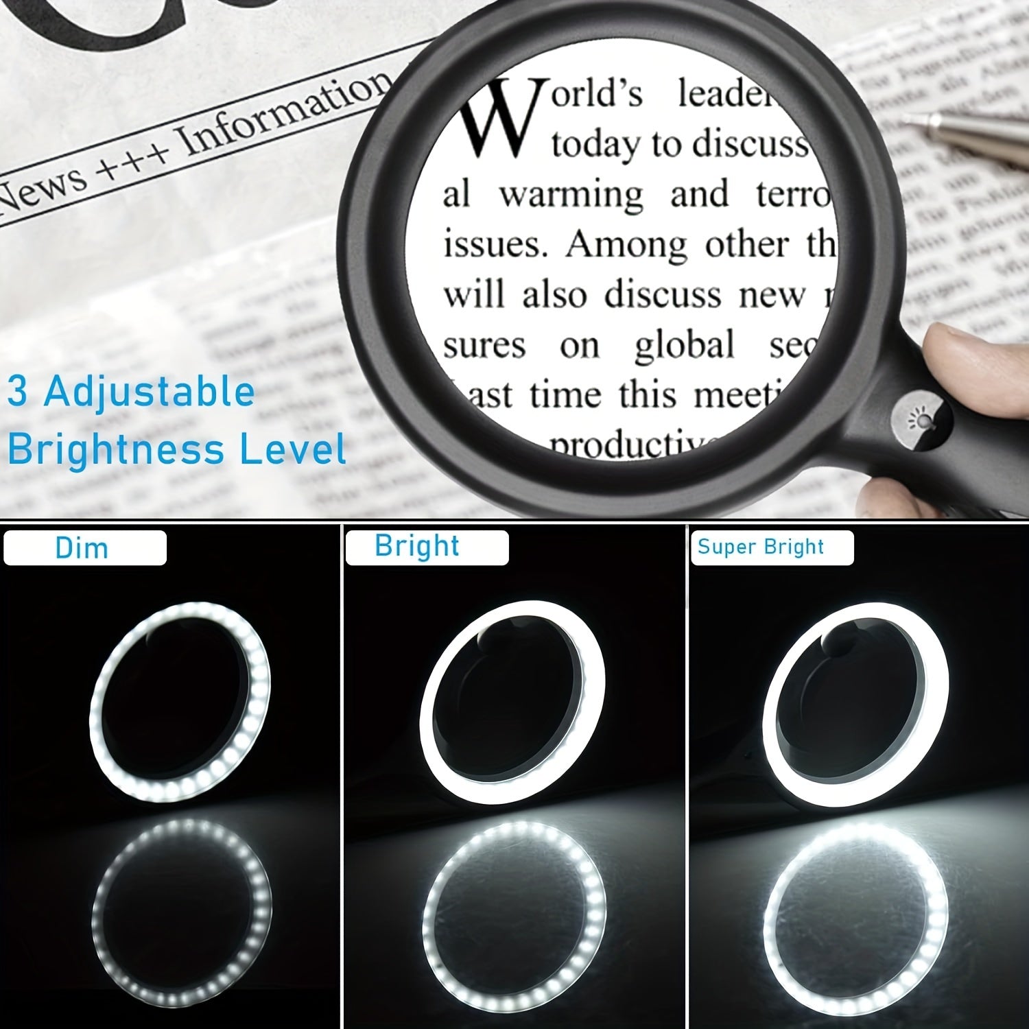 Handheld Magnifying Glass with Light USB Charging Cable
