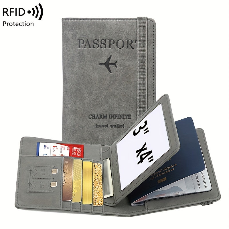 RFID Blocking Passport Holder Card Holder PU Leather Three Fold