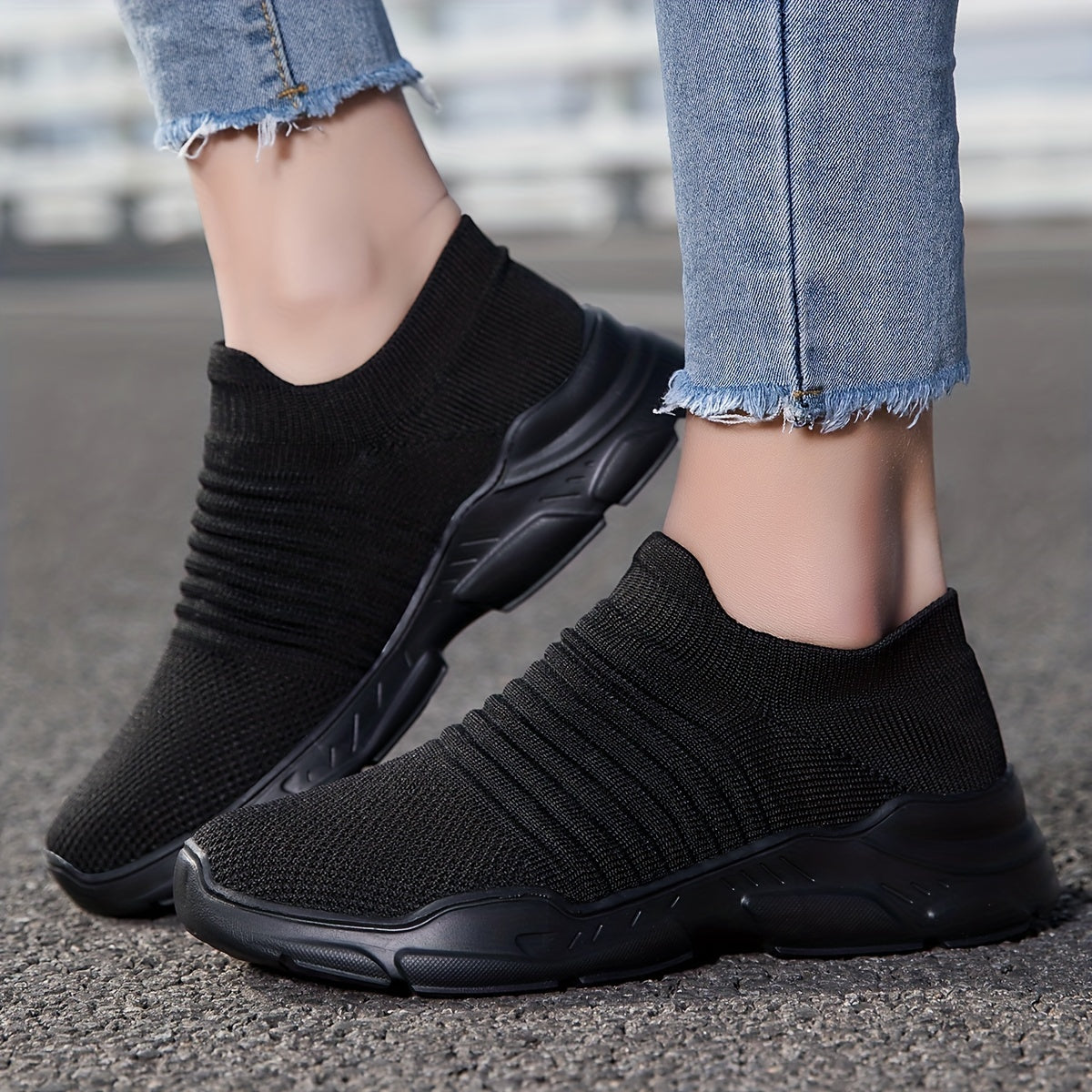 Women's Breathable Knit Sneakers Casual Slip On Outdoor Shoes Lightweight