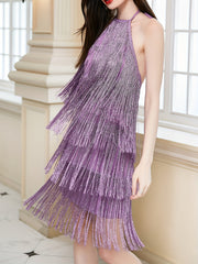  Tassel Halter Neck Mini Party Dress