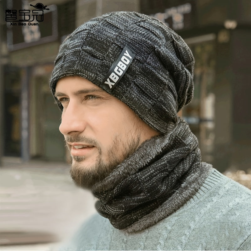 Men's Winter Plush Knitted Beanie Set