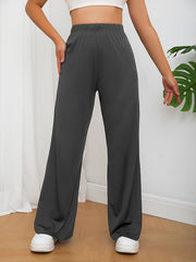  Solid Elastic High Rise Loose Fit Trousers