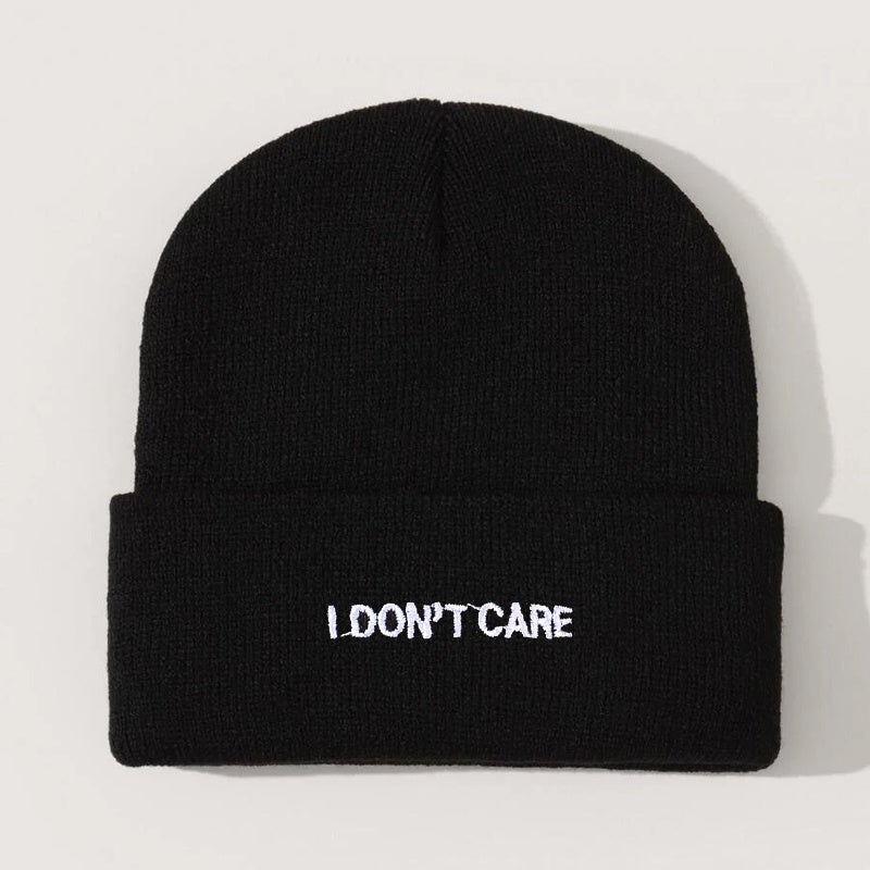 Embroidery I DON'T CARE Knit Hat Beanie Hat Cap