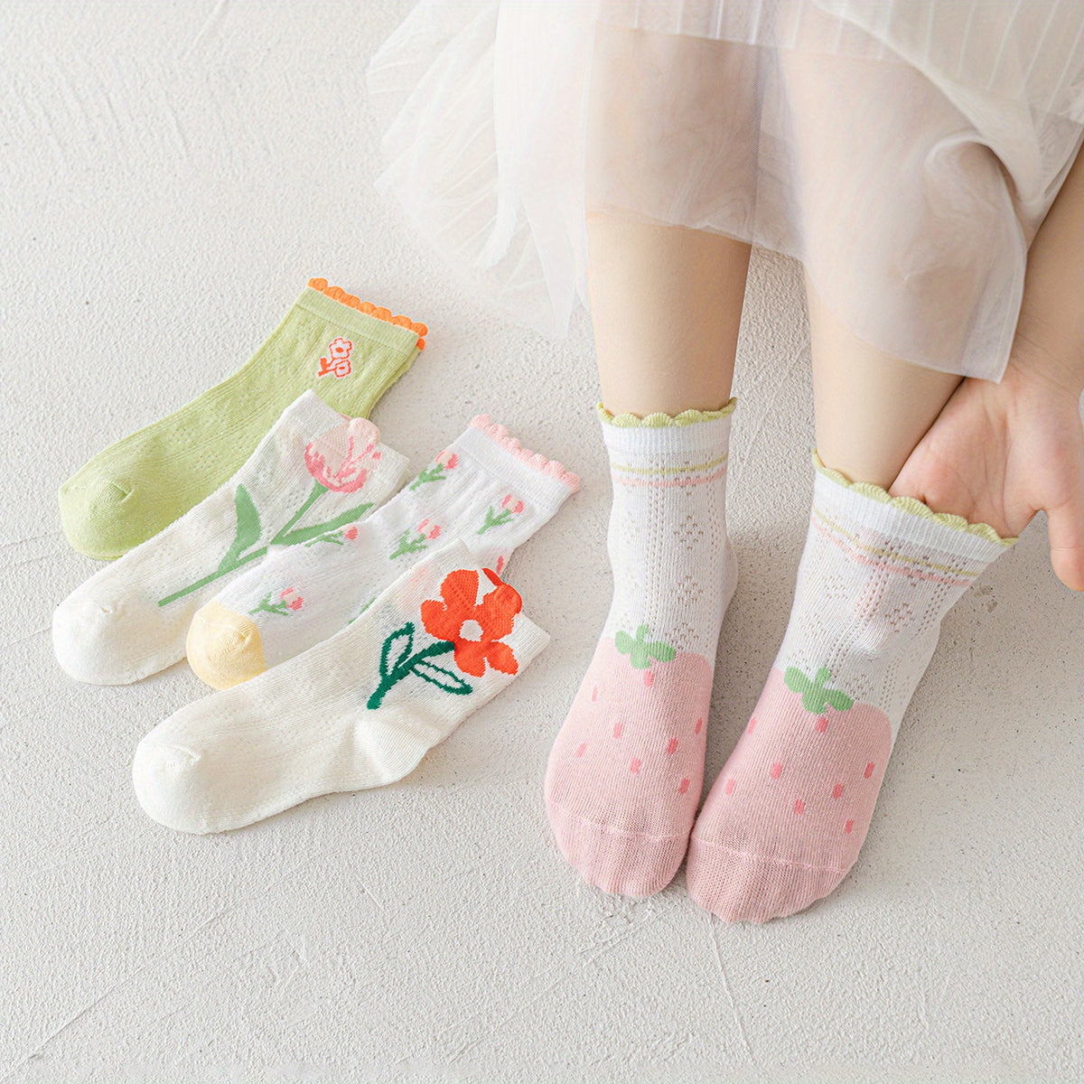 Cartoon Ruffled Flower Knit Crew Socks for Kids