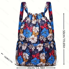 Floral Pattern Drawstring Backpack Lightweight Sports Fitness Backpack