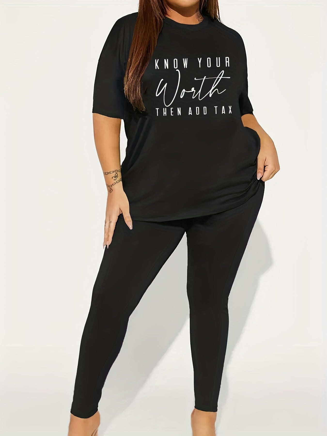  Slogan Print Tee & Leggings Set