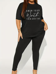  Slogan Print Tee & Leggings Set