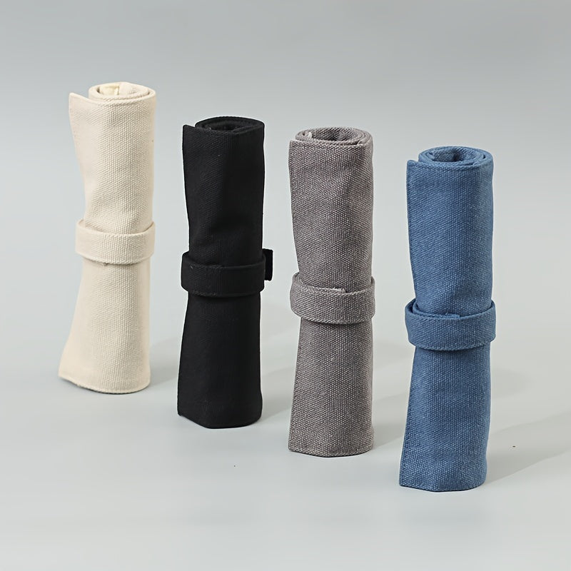 Snap Button Pen Curtain Roll Pen Bag Canvas Folding Stationery Bag