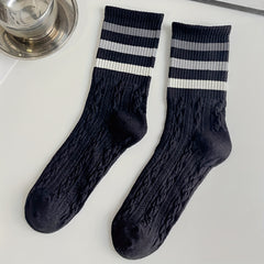 4-Pair Striped Sports Socks for Women Comfortable Mid Tube Stockings