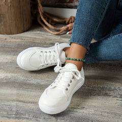 Women's Solid Sneakers Lace Up Outdoor Shoes Lightweight Faux Leather