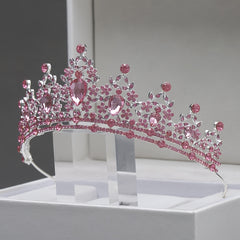 Yabeni Pink Crown Hair Accessory with Rhinestones for Wedding Party