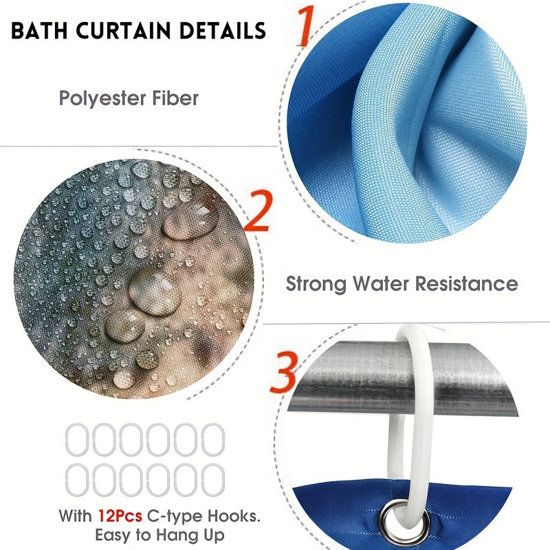3pcs Geometric Pattern Shower Curtain Bathroom Mats Set