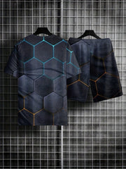 Geometric Pattern Print Men's 2Pcs Outfits Short Sleeve T-shirt And Shorts Set