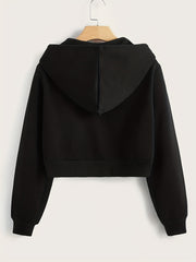 Hooded Sports Sweatshirt Zipper Up Long Sleeve Crop Hoodie