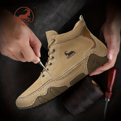 Men's Casual Lace-Up Boots Slip Resistant Leather Sneakers