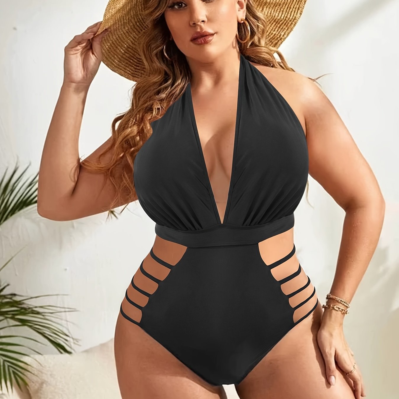  Sexy Deep V Neck One Piece Swimsuit