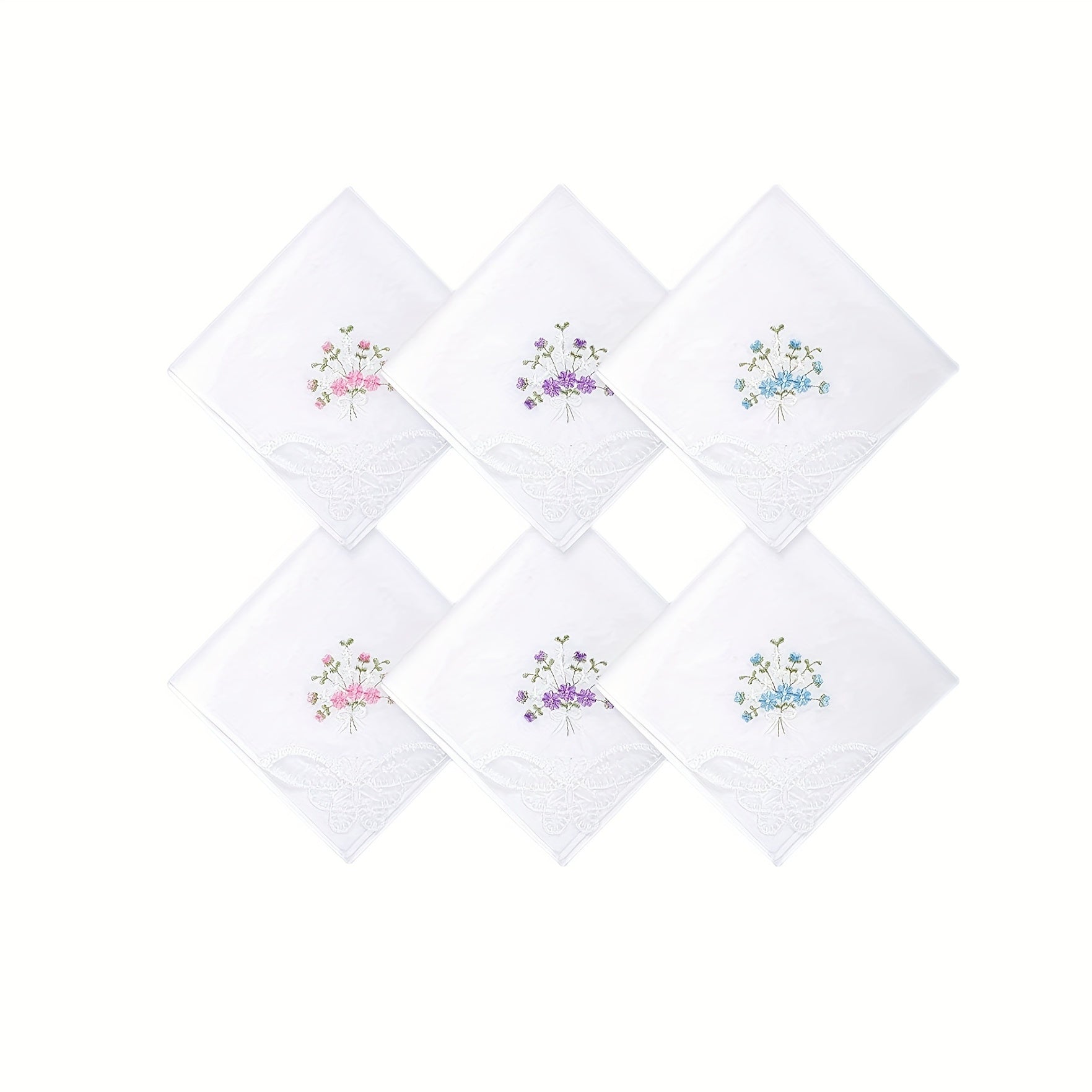 6PCS Butterfly Lace Embroidered Handkerchief Hankies Wedding Supplies