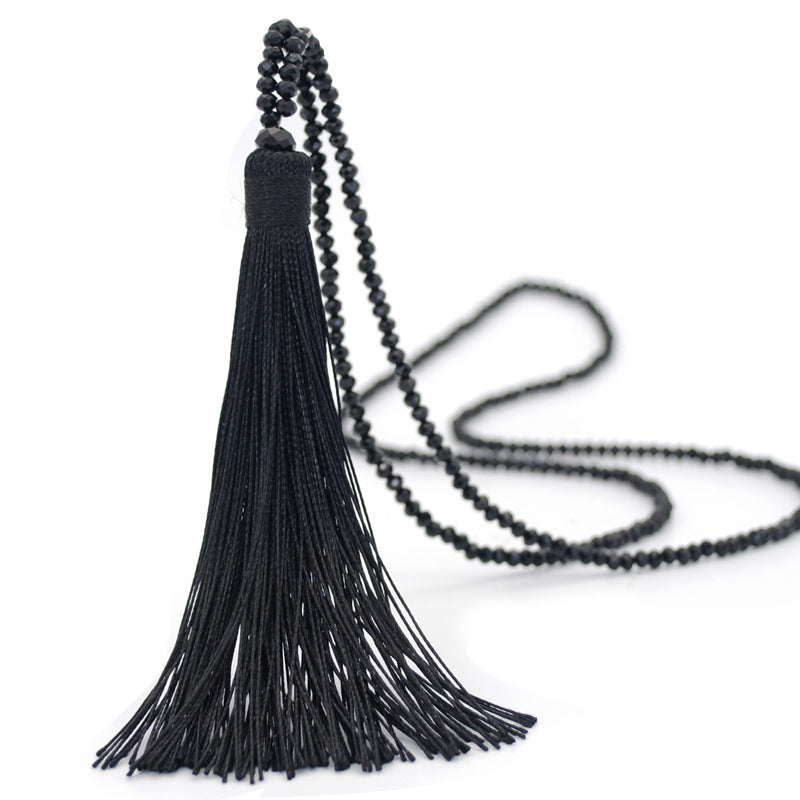 Multicolor Crystal Beaded Necklace Tassel Pendant Long Sweater Chain