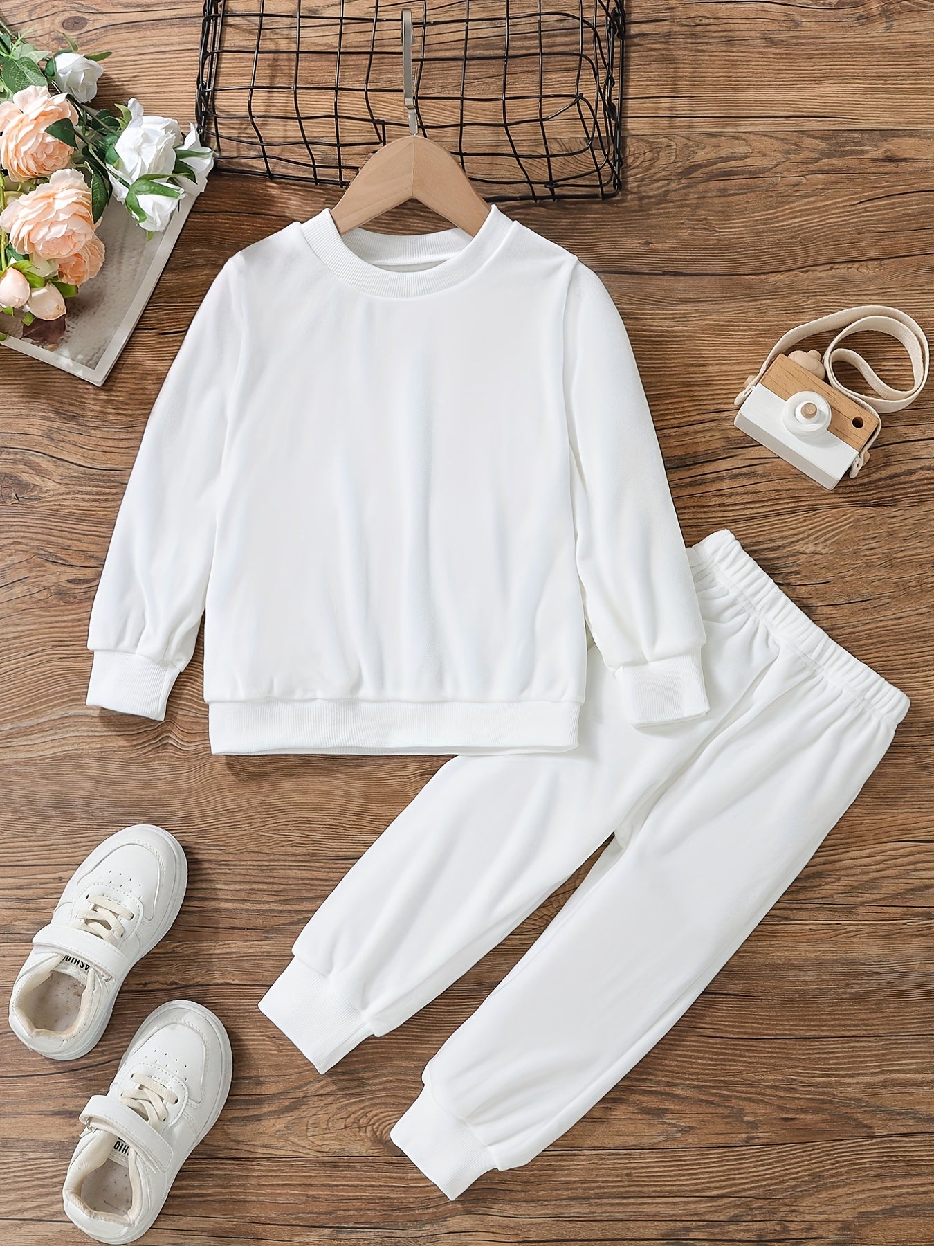 Toddler Girl's Casual Outfit 2pcs Solid Sweatshirt & Sweatpants Set