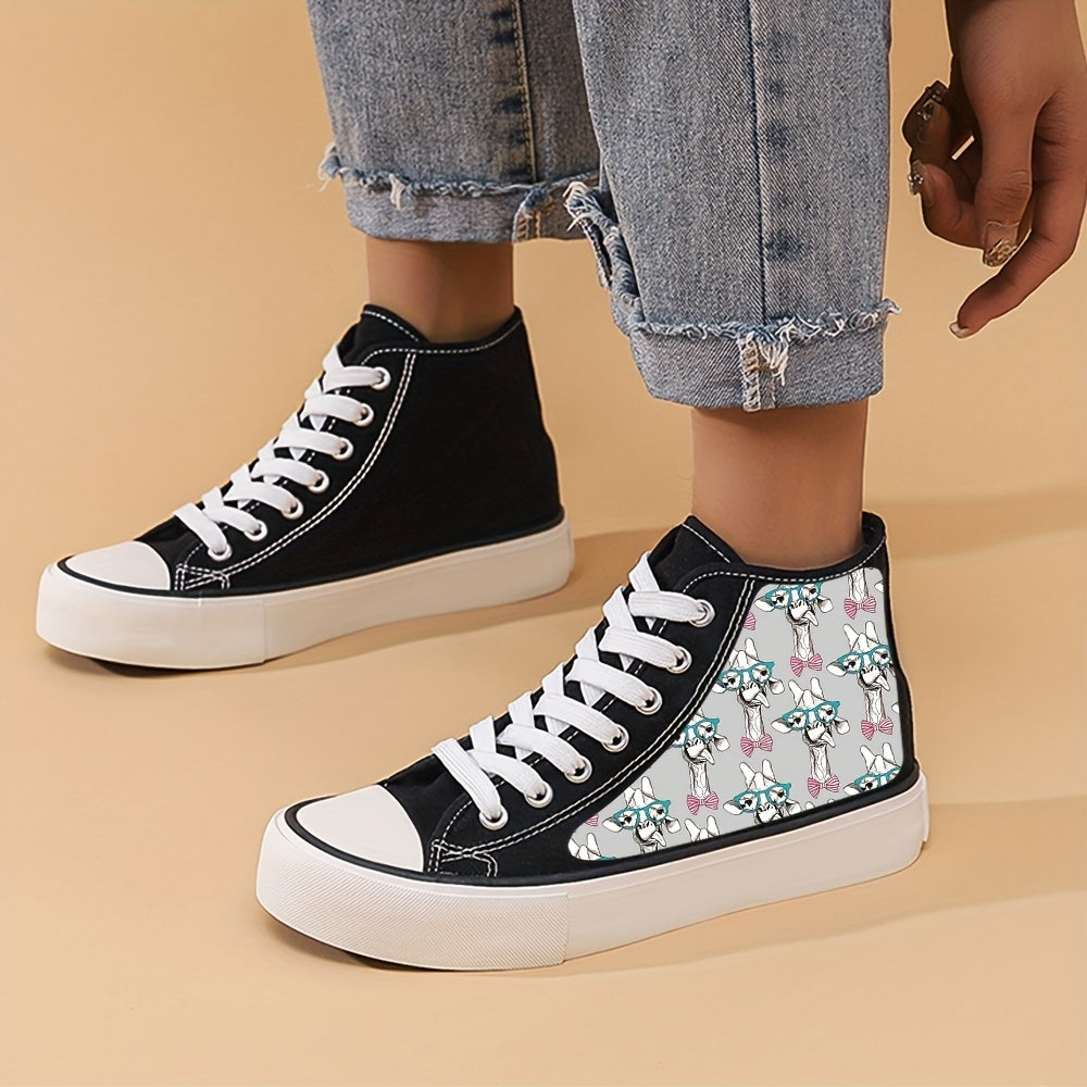 Giraffe Glasses High Top Canvas Shoes - Lightweight & Durable