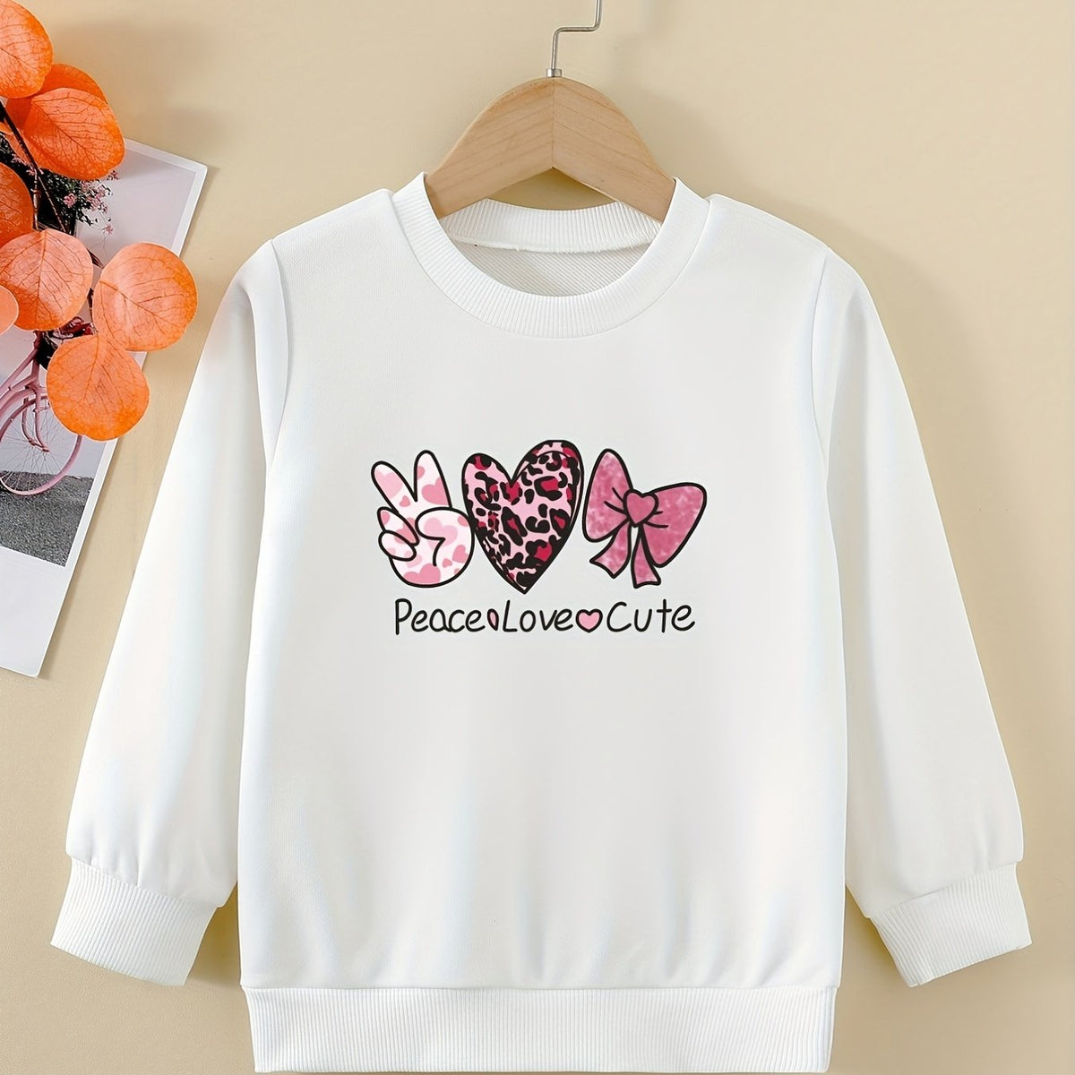 Peace Love And Cute Graphic Sweatshirt For Girls