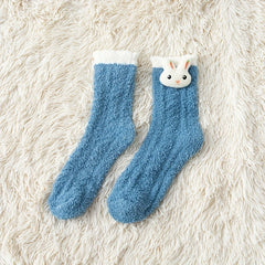 4 Pairs Cartoon Fuzzy Socks Comfy & Mid Tube Women's Stockings & Hosiery