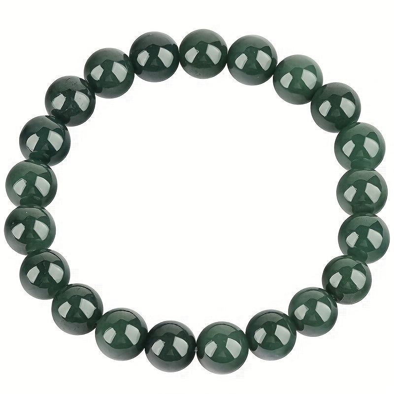 Men's Natural Jadeite Beads Bracelet 9mm 0.35inch Oil Sapphire Bead 21pcs
