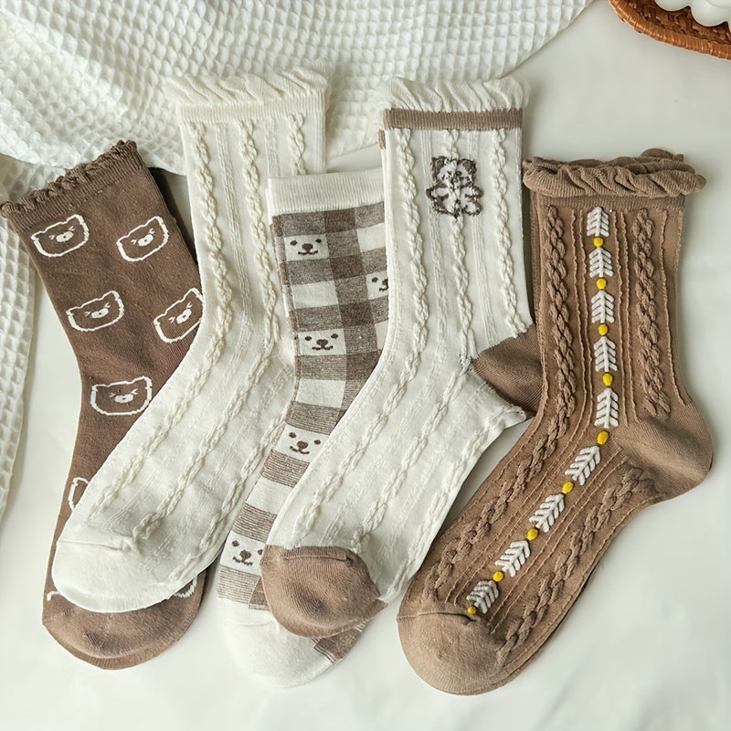 8 Pairs Cartoon Print Socks Women's Stockings & Hosiery