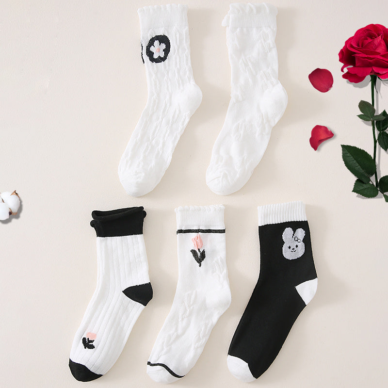 Paris Bunny & Floral Print Socks Women's Stockings
