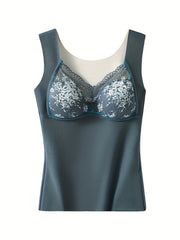 Floral Lace Trim Padded Tank Top