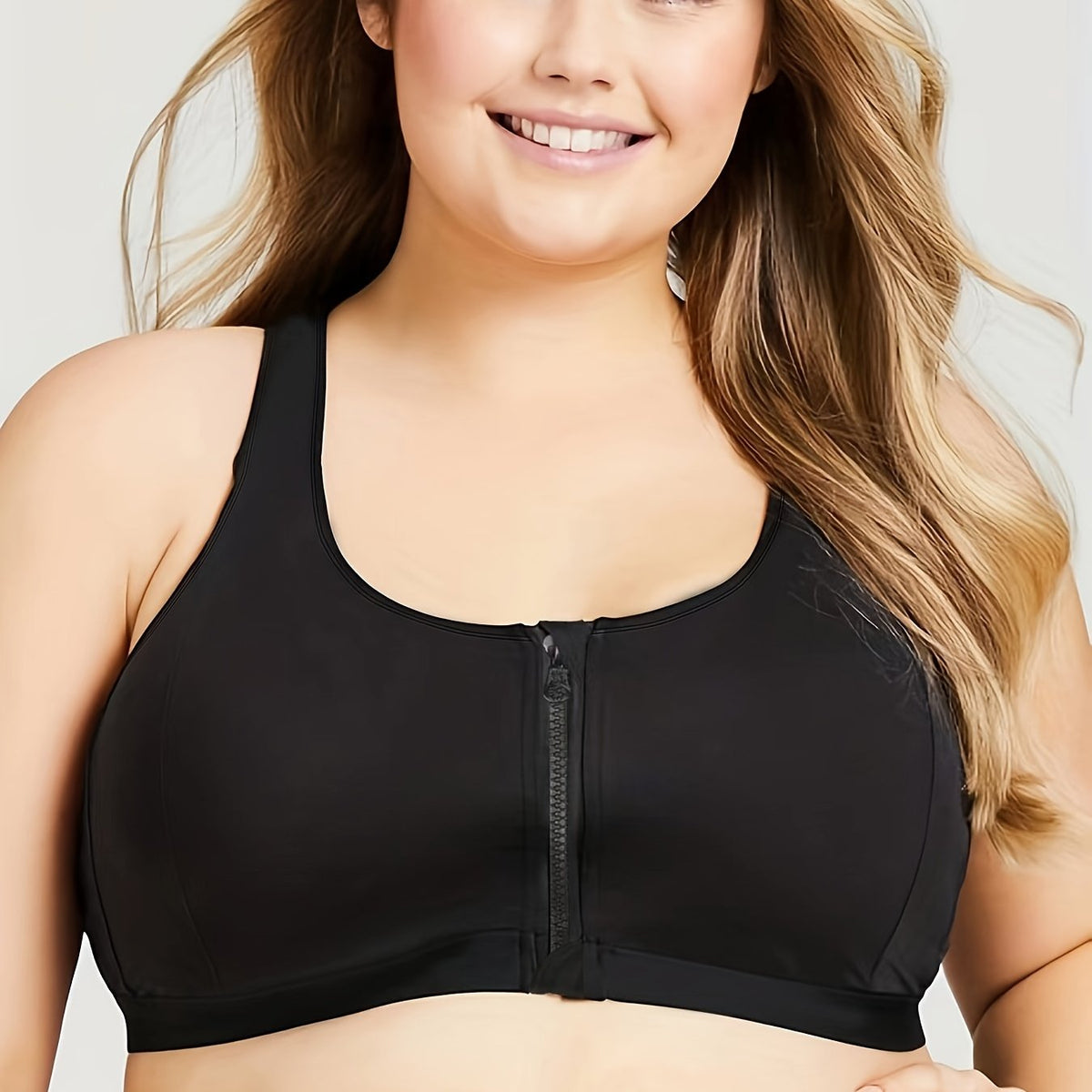 Plus Size Sports Bra Women's Plus Solid Front Zipper Wireless