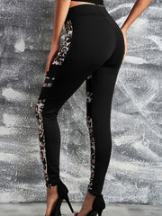 Leopard Print Panel Leggings High Waist Slim Skinny Leggings