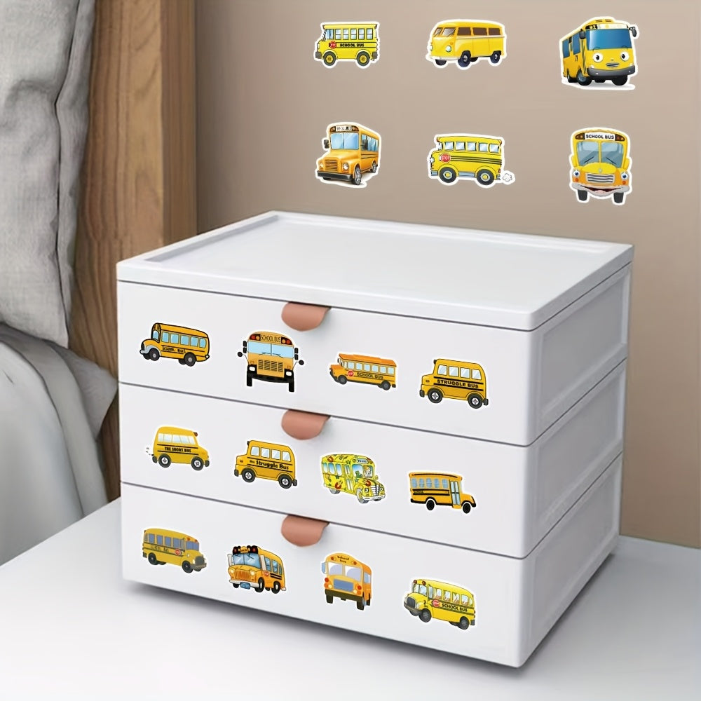 53pcs Yellow School Bus Cartoon Stickers for Kids' Back to School Decorating