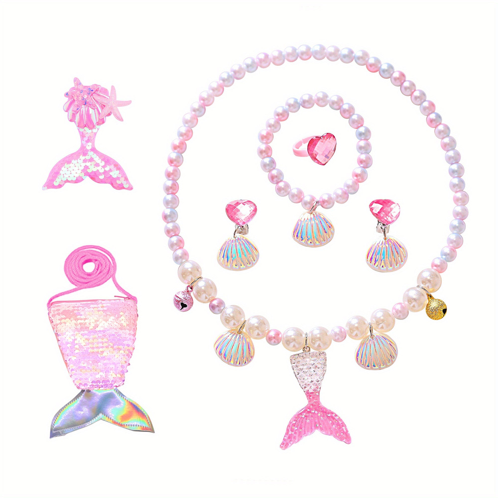 6pcs Mermaid Jewelry Kit For Girls Christmas Birthday Party Supplies