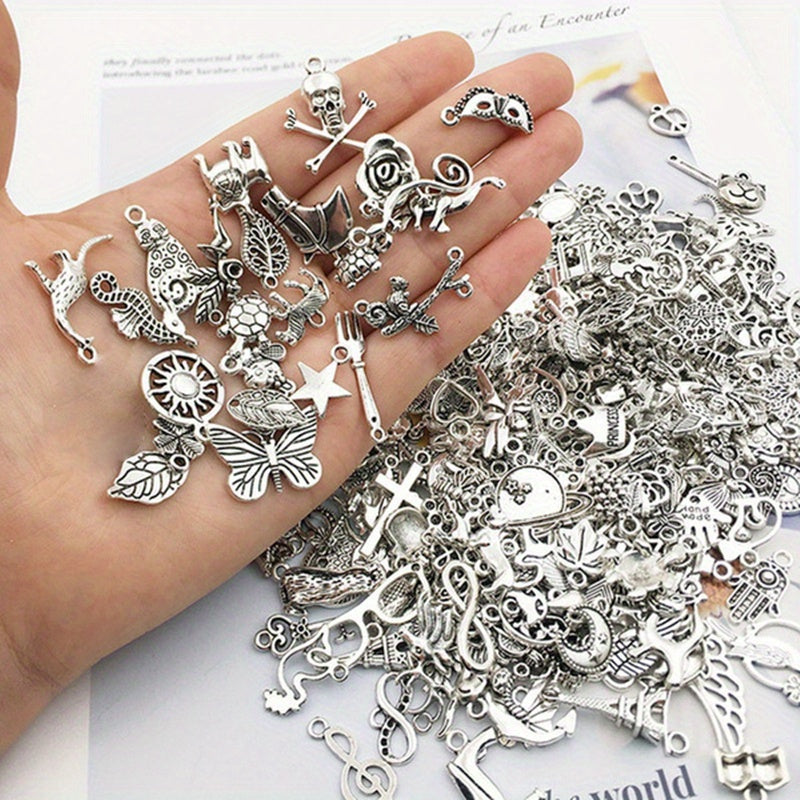 Assorted 10-50pcs Metal Alloy Silver Charms for DIY Jewelry Making