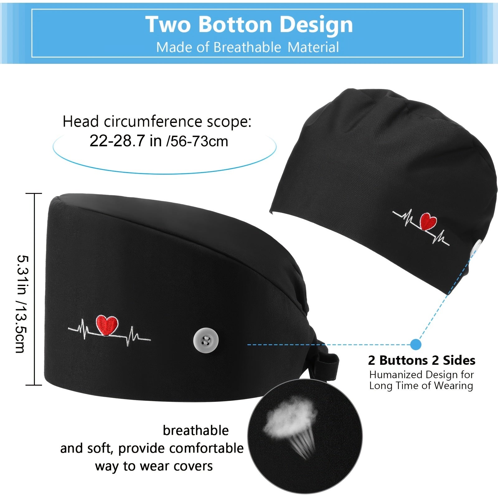 Women's Nurse Cap Scrub Caps Adjustable Elastic Work Hat