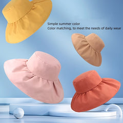 Wide Brim Sun Hat Solid Sunscreen Foldable Bucket Hats Cotton Beach Travel