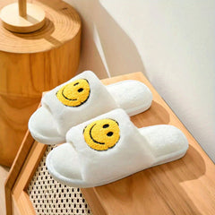 Women's Fuzzy Smile Face Slippers Cozy Indoor Plush Shoes