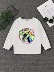 Dinosaur Print Boys Casual Pullover Sweatshirt Long Sleeve Crew Neck Tops