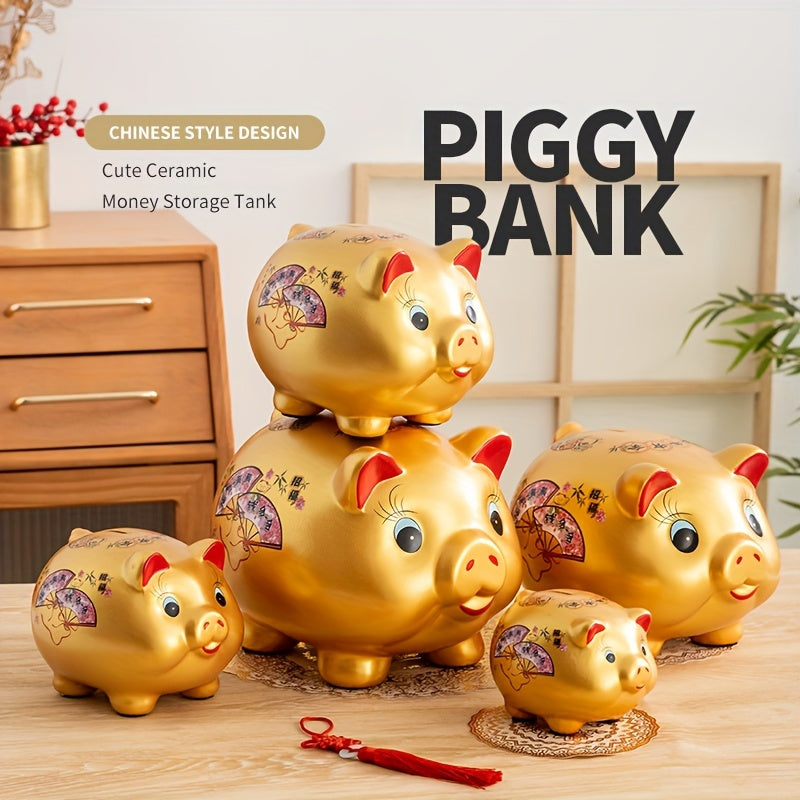 Ceramic Golden Pig Piggy Bank Large Coin Banknotes Home Living Room Ornaments