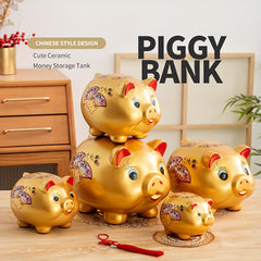 Ceramic Golden Pig Piggy Bank Large Coin Banknotes Home Living Room Ornaments