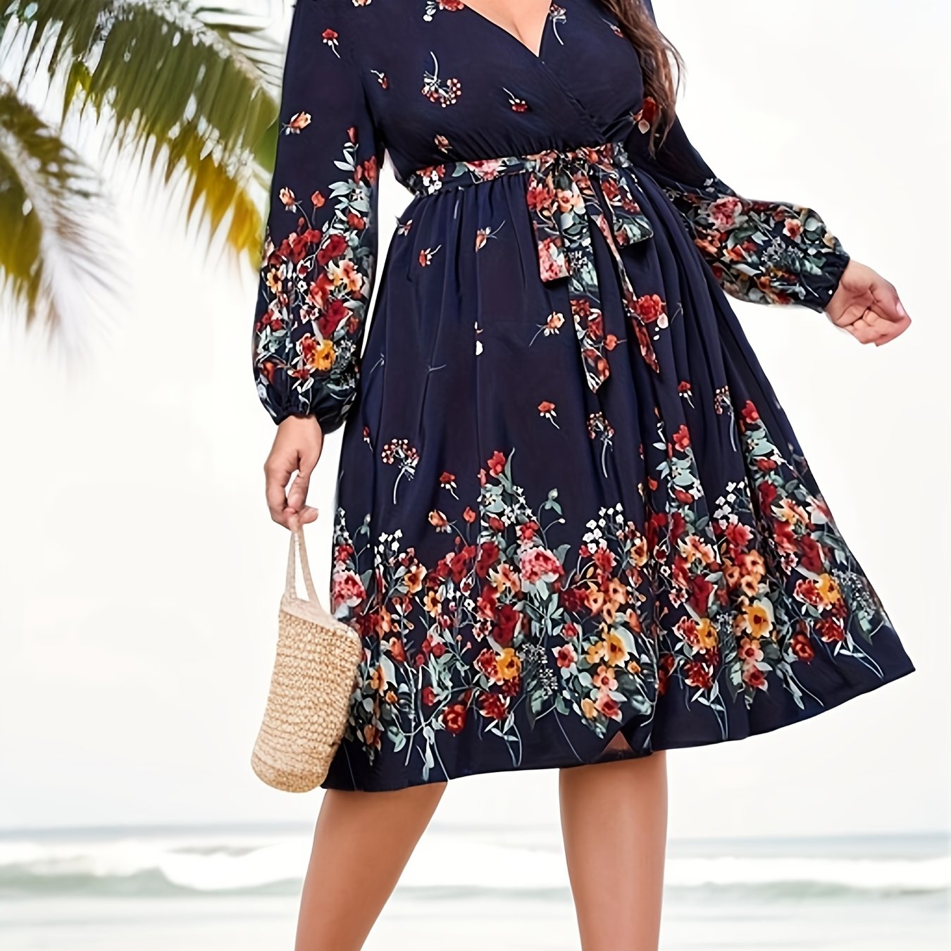 Floral Print Lantern Sleeve Maxi Dress With Belt