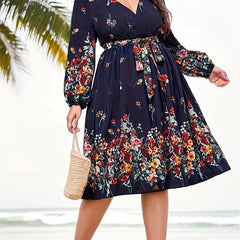 Floral Print Lantern Sleeve Maxi Dress With Belt