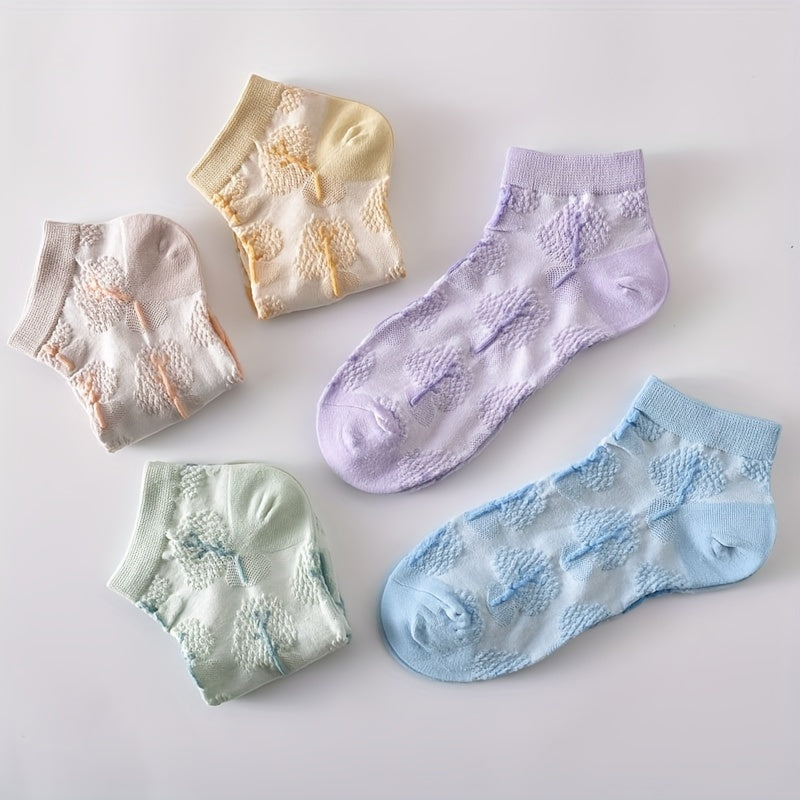5 Pairs 3D Floral Textured Socks for Women