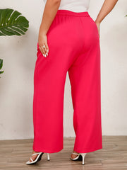  Solid Elastic High Rise Wide Leg Trousers