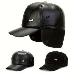 Men's Winter Ear Protection Fleece Leather Hat Outdoor Ski Cap