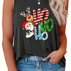  Casual Tank Top Women's Plus Solid Scoop Neck HoHo Letter Print