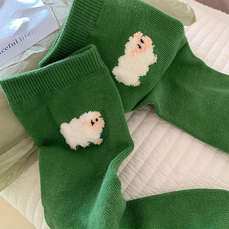 3 Pairs Cartoon Animal Print Socks Comfy Mid Tube Women's Stockings